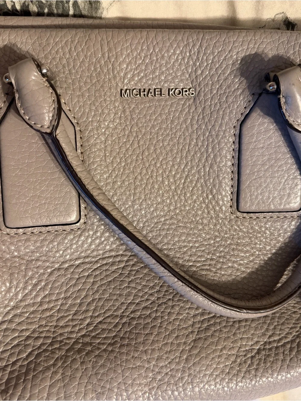 Michael Kors Pebbled Leather Satchel in Taupe